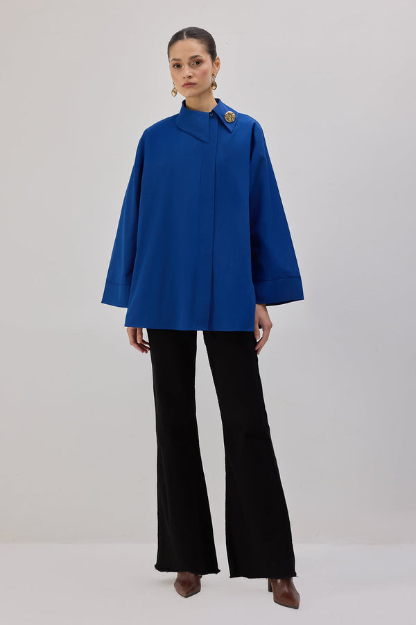 ASİMETRİK POPLİN GÖMLEK