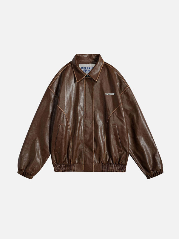 Fvshya Line Patchwork Faux  Leather Jacket